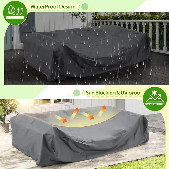 AECOJOY Aluminum Patio Furniture Set with Waterproof Cover, Modern Outdoor Patio Furniture with Coffee Table, 7 Pieces Outdoor Conversation Set with Dark Grey Cushions for Balcony, Porch, Lawn