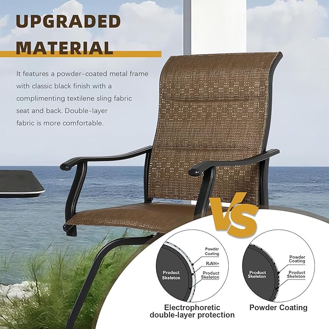 Patio Bar Set 5pcs Swivel Bar Stools Outdoor Bistro Textilene Furniture Stability All-Weather Set with Height Table (5, Dark Brown Padded)