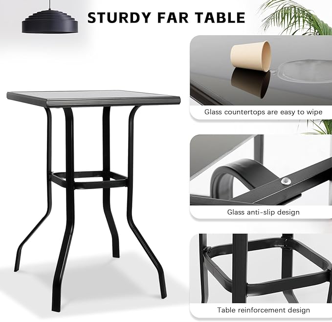 Patio Bar Set 5pcs Swivel Bar Stools Outdoor Bistro Textilene Furniture Stability All-Weather Set with Height Table (5, Grey Padded)