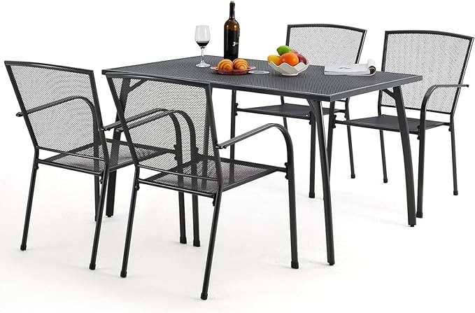 AECOJOY 51”x31” Metal Patio Dining Table Rectangular Steel Outdoor Table, Weather-Resistant Table with 1.73" Umbrella Hole for Lawn Backyard Garden, Dark Grey