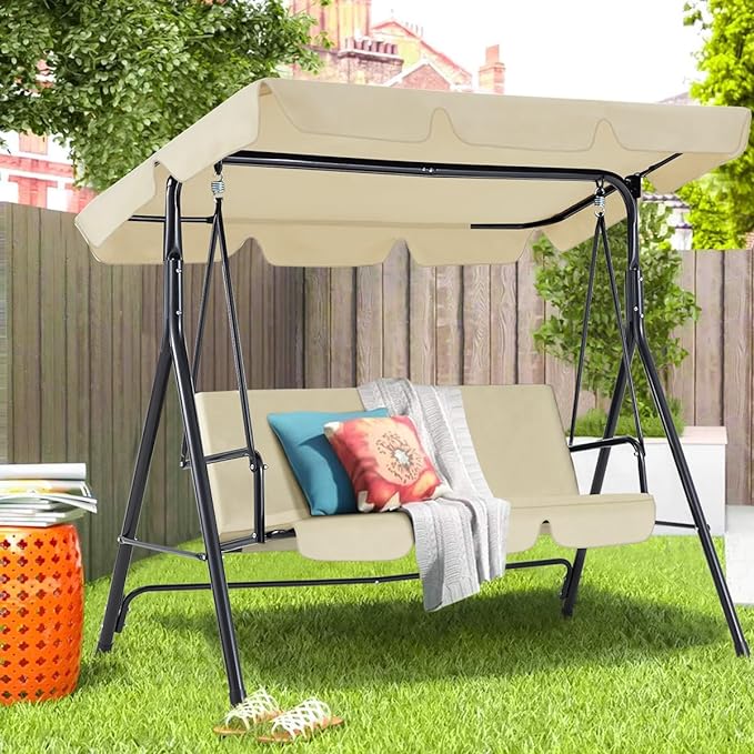 AECOJOY Outdoor Patio Swing Chair for Adults, 3-Seat Porch Swings with