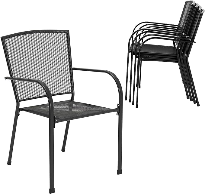 AECOJOY Metal Patio Chairs Set of 4, Stackable Patio Dining Chairs with Ergonomic Armrests & Metal Mesh for All Weather, Fit for Backyard, Garden & Porch