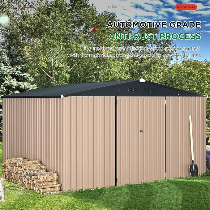 AECOJOY 12' x 10' Metal Storage Shed for Ourdoor, Extra Large Steel Yard Shed (116 Sq.Ft Land) with Design of Lockable Doors, Utility and Tool Storage for Garden, Backyard, Patio, Outside use