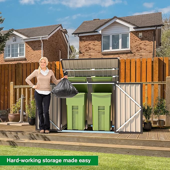 AECOJOY 46 Cu.Ft Outdoor Storage Box Sheds, Large Waterproof Horizontal Outdoor Storage Cabinet Box with Lockable Multi-Opening Door for Bikes, Trash Cans, Garden Tools, and More
