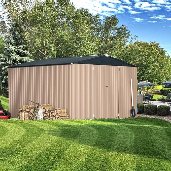 AECOJOY 10'x10' Shed, Large Metal Storage Sheds & Outdoor Clearance, Steel Backyard Shed with Lockable Doors, Utility and Tool Storage for Garden, Patio, Outside Use