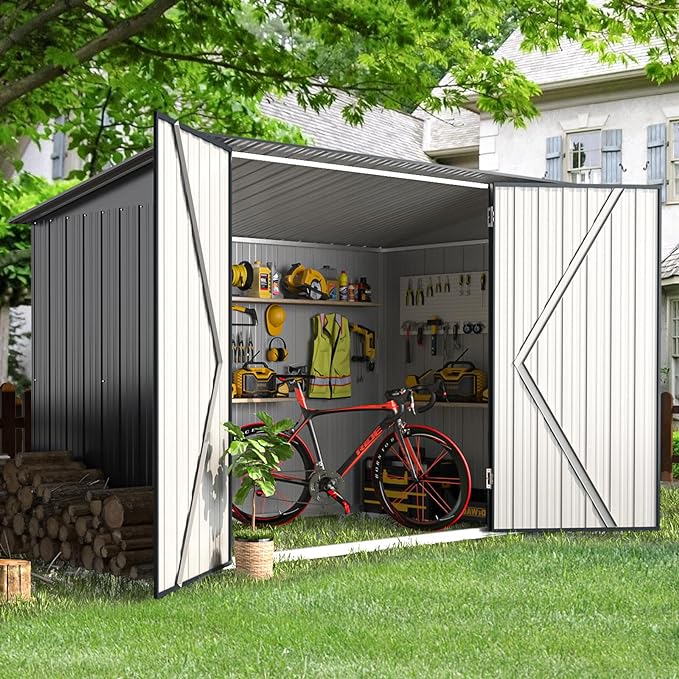 AECOJOY Outdoor Storage Bike Shed, 7x3 Storage Metal Sheds Outdoor S
