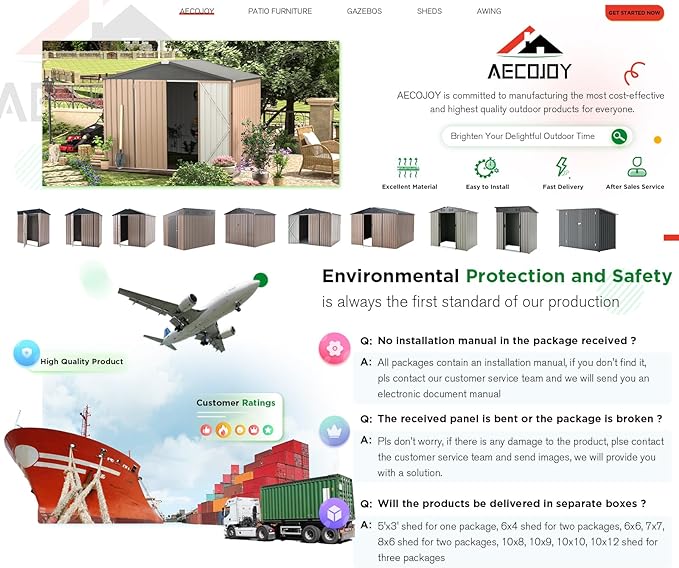 AECOJOY 8' x 6' Metal Storage Shed for Ourdoor, Steel Yard Shed (53 Sq.Ft Land) with Design of Lockable Doors, Utility and Tool Storage for Garden, Backyard, Patio, Outside use