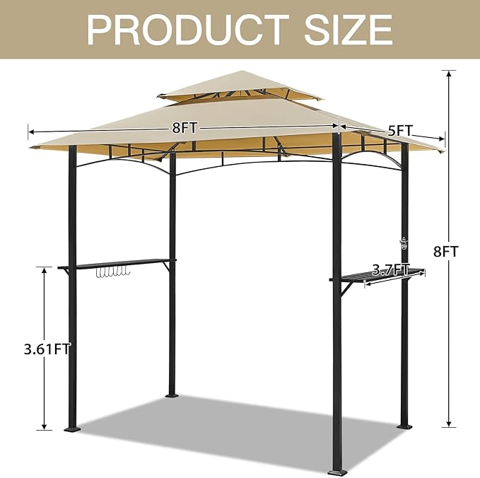 AECOJOY 8' x 5' Grill Gazebo, Grill Canopy for Outdoor Grill, 2- Tier BBQ Gazebo Shelter for Patio, Backyard and More (Beige)