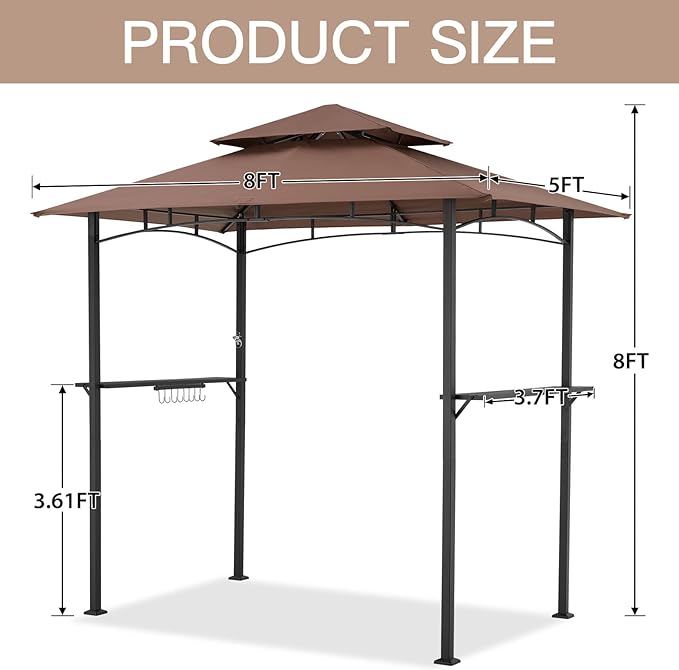 AECOJOY 8' x 5' Grill Gazebo, Grill Canopy for Outdoor Grill, 2- Tier BBQ Gazebo Shelter for Patio, Backyard and More (Brown)