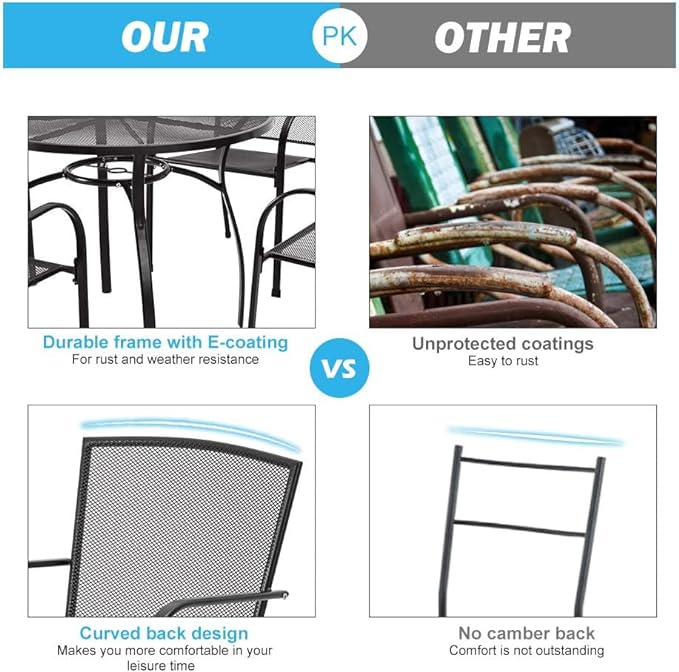 AECOJOY Metal Patio Table and Chairs Set for 4, Outdoor Dining Sets Patio Dining Table Furniture Set Round Outside Table and Chairs for Garden Backyard with 1.73" Umbrella Hole