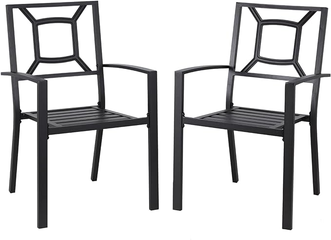 AECOJOY Outdoor Metal Patio Chairs, 2 Pieces Outdoor Patio Bistro Chairs with Armrest, Stackable Arm Chairs with Heavy-Duty E-Coating Metal Frame for Balcony, Garden, Set of 2, Black