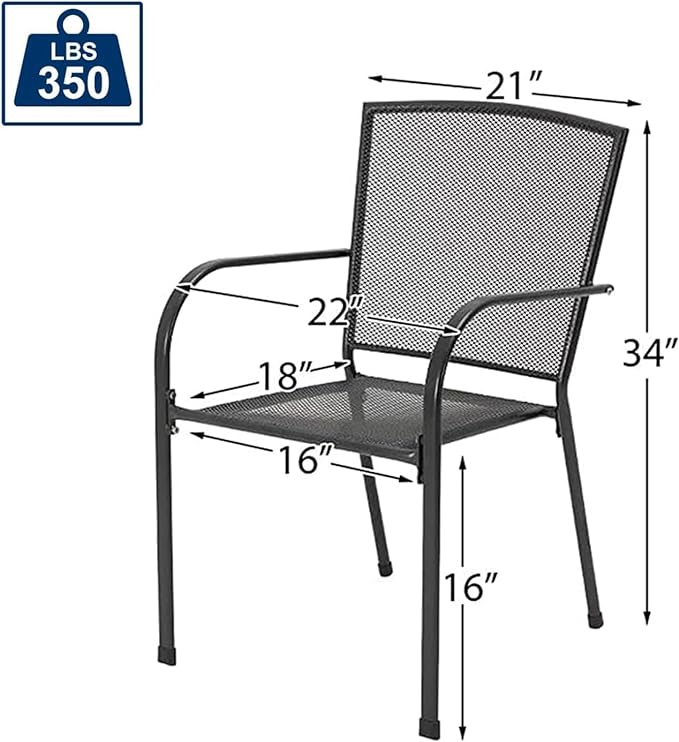 AECOJOY Metal Outdoor Chairs Set of 4, Stackable Patio Dining Chairs Indoor and Outdoor Iron Chairs with Armrests & Metal Mesh for Outside Kitchen Bistro Backyard, Garden,Lawn