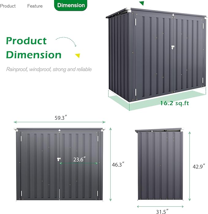 AECOJOY 46 Cu.Ft Outdoor Storage Box Sheds, Large Waterproof Horizontal Outdoor Storage Cabinet Box with Lockable Multi-Opening Door for Bikes, Trash Cans, Garden Tools, and More