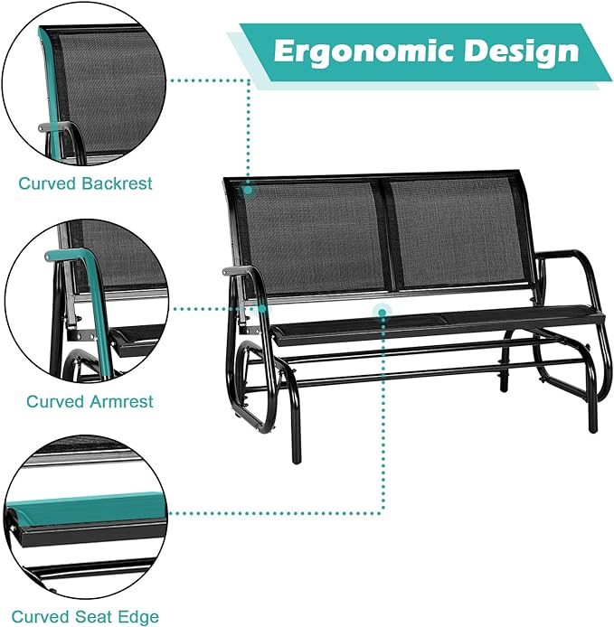 AECOJOY Outdoor Glider Bench for Outside Patio Porch Glider Swing Loveseat Gliders Rocking Chair with High Backrest for Garden Poolside Backyard