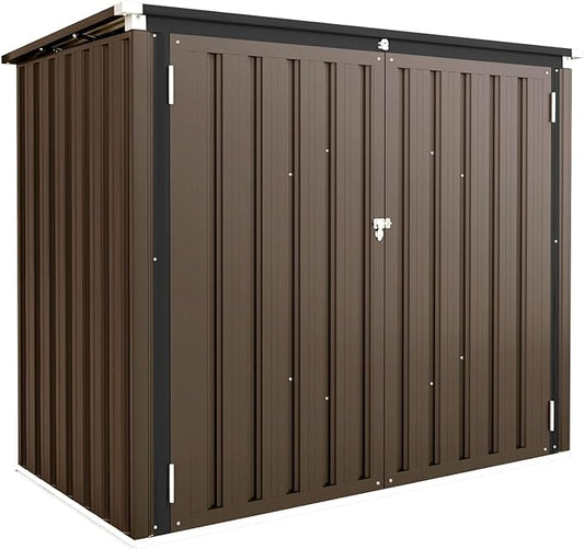 AECOJOY 46 Cu.Ft Outdoor Storage Box Sheds, Large Waterproof Horizontal Outdoor Storage Cabinet Box with Lockable Multi-Opening Door for Bikes, Trash Cans, Garden Tools, and More in Brown