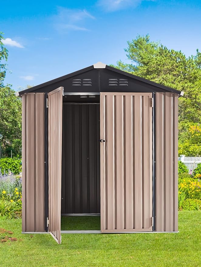 AECOJOY 6' x 6' Outdoor Storage Shed, Metal Shed with Design of Lockable Doors, Utility and Tool Storage for Garden, Backyard, Patio, Outside use