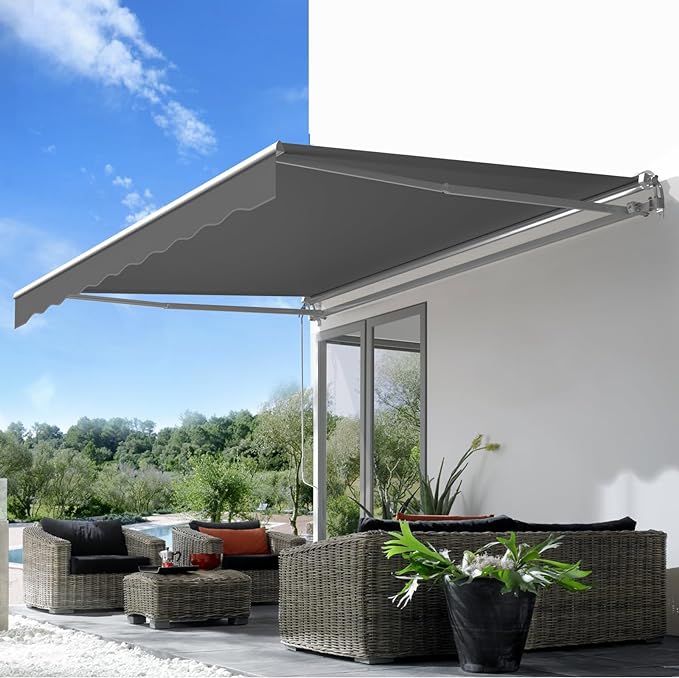 AECOJOY 8.2'×6.5' Manual Retractable Awning Sun Shade Patio Awning Cover Outdoor Patio Canopy Sunsetter Deck Awnings with Manual Crank Handle, Grey