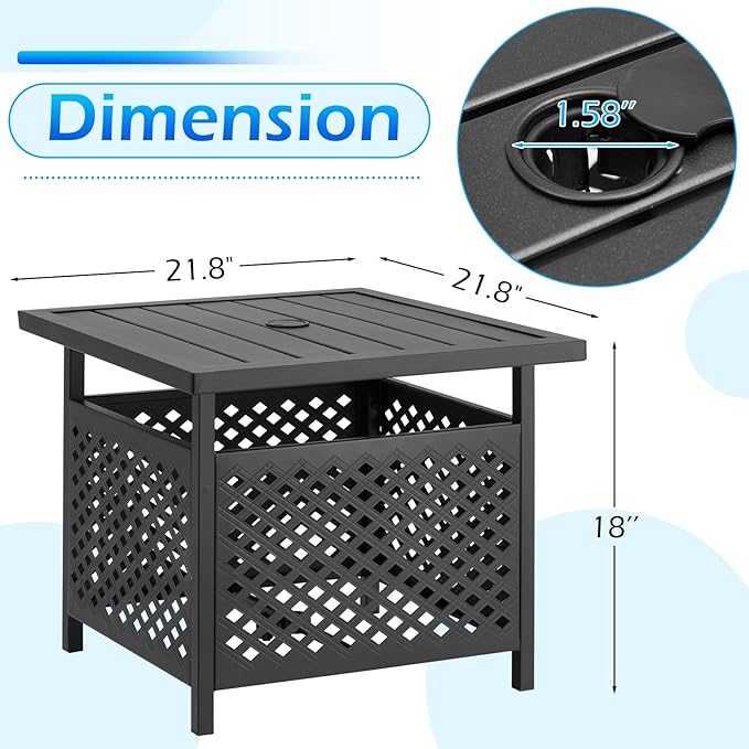 AECOJOY Outdoor Side Table for Patio, Patio Side Table with Umbrella Hole, Metal Umbrella Table with 1.58" Hole, Outdoor Coffee Table with Umbrella Hole