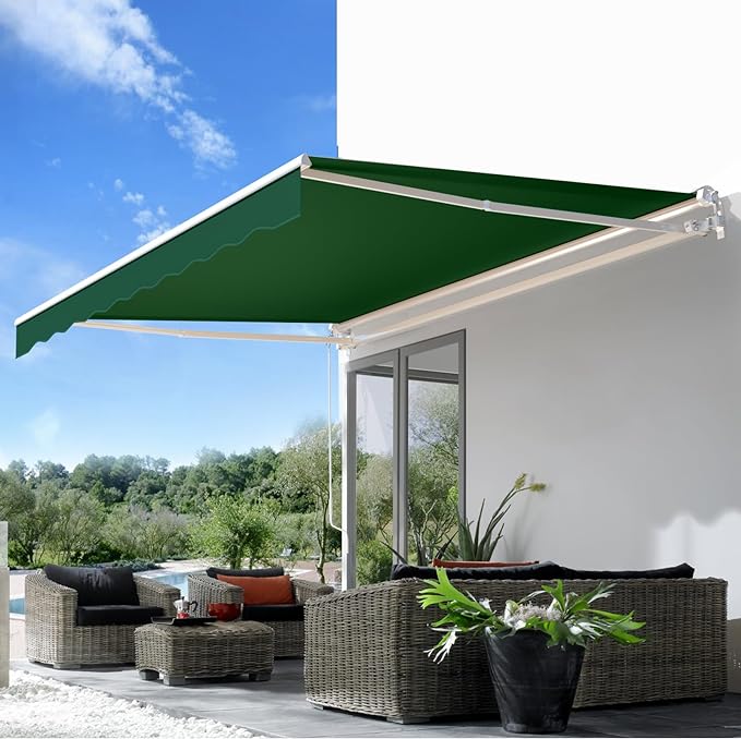 AECOJOY 8.2'×6.5' Manual Retractable Awning Sun Shade Patio Awning Cover Outdoor Patio Canopy Sunsetter Deck Awnings with Manual Crank Handle, Green