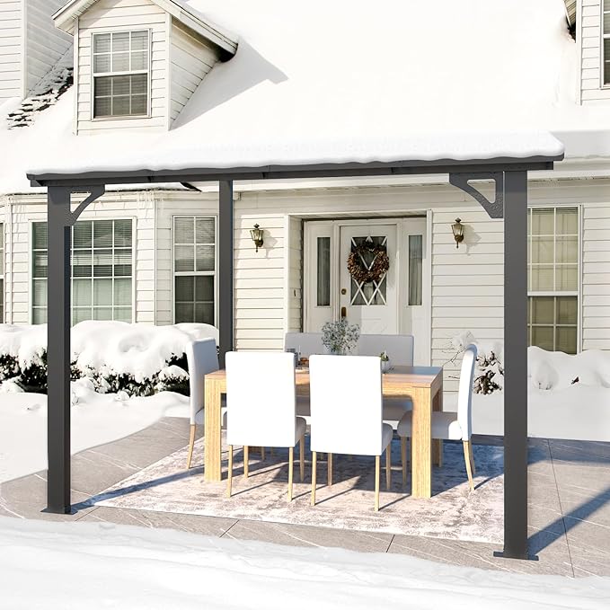 AECOJOY 8' x 8' Gazebo for Patio, Small Wall-Mounted Lean to Gazebo Pergola with Roof (64 Sq.Ft Shaded) on Clearance, Hard Top Heavy Duty Awnings for Decks, Backyard and More