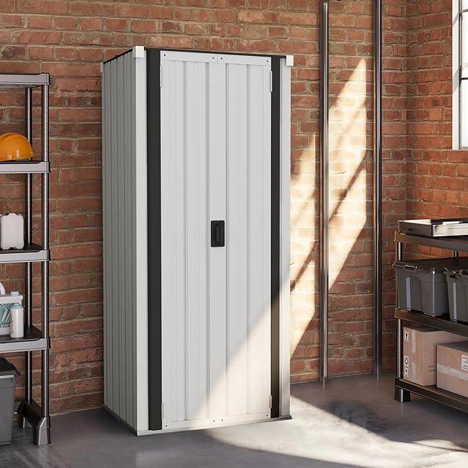 AECOJOY White Outdoor Storage Cabinet Waterproof, Lockable Metal Outdoor Garden Storage Sheds Organizer, Versatile for Garage, Backyard, or Indoor Use