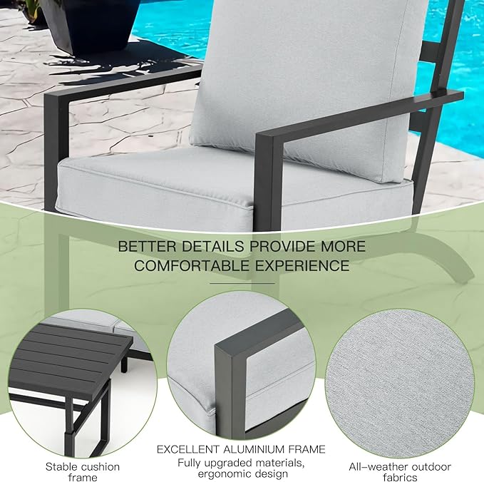 AECOJOY Outdoor Furniture Aluminum Patio Furniture Set, Metal Modern Outdoor Patio Furniture Conversation Set, Outdoor Furniture Aluminum Patio Set High Back Clearance in Grey