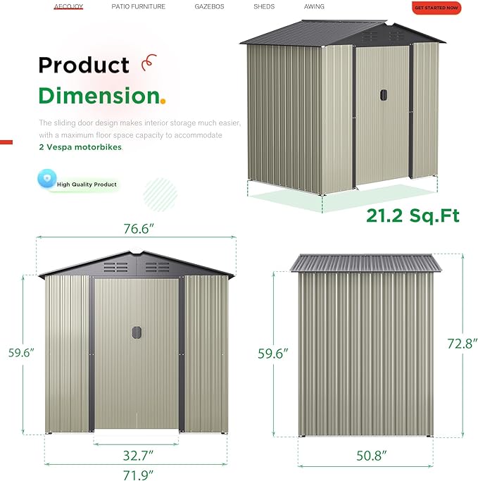 AECOJOY 6 x 4 Ft Shed, Small Outdoor Storage Tool Shed (Sliding Door), Metal Garden Shed for Yard, Outdoor Storage Clearance in Grey