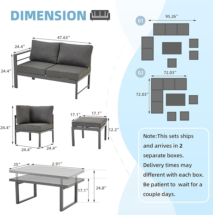 AECOJOY Aluminum Patio Furniture Set, Modern Metal Outdoor Patio Furniture Clearance, Outdoor Conversation Table and Chair Sets for Lawn, Backyard, and Deck with Dark Grey Cushions