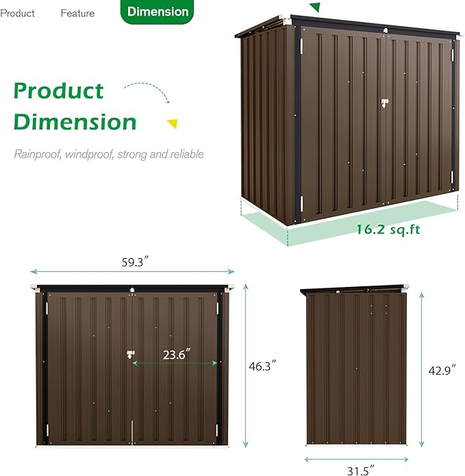 AECOJOY 46 Cu.Ft Outdoor Storage Box Sheds, Large Waterproof Horizontal Outdoor Storage Cabinet Box with Lockable Multi-Opening Door for Bikes, Trash Cans, Garden Tools, and More in Brown