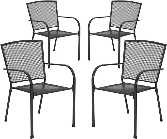 AECOJOY Metal Outdoor Chairs Set of 4, Stackable Patio Dining Chairs Indoor and Outdoor Iron Chairs with Armrests & Metal Mesh for Outside Kitchen Bistro Backyard, Garden,Lawn