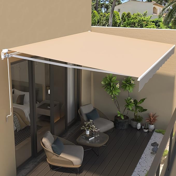 AECOJOY 8.2'×6.5' Manual Retractable Awning Sun Shade Patio Awning Cover Outdoor Patio Canopy Sunsetter Deck Awnings with Manual Crank Handle, Beige