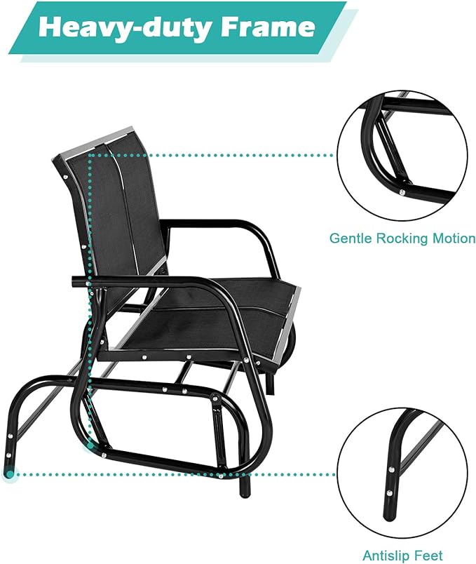 AECOJOY Outdoor Glider Bench for Outside Patio Porch Glider Swing Loveseat Gliders Rocking Chair with High Backrest for Garden Poolside Backyard