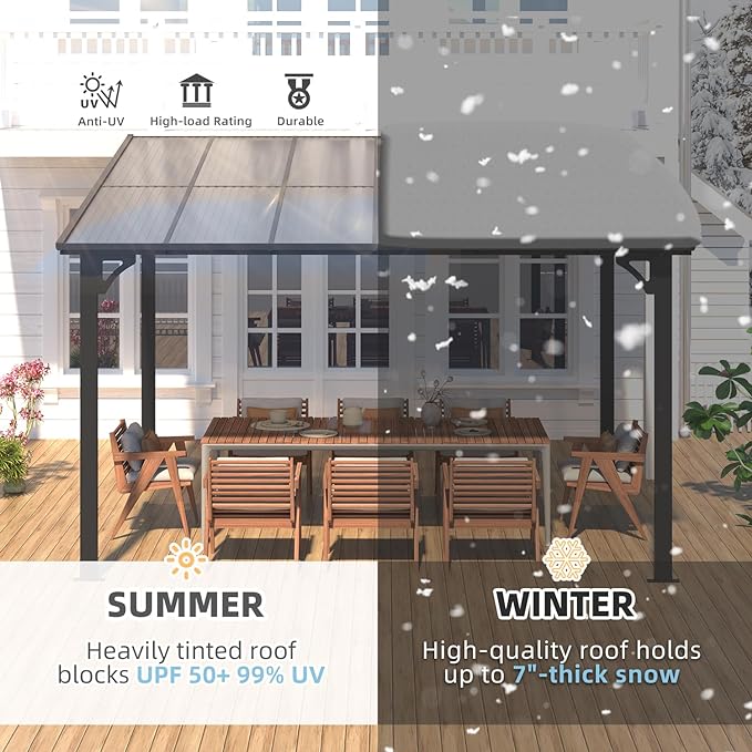 AECOJOY Wall Gazebo12’ x 10’, Hard Top Gazebos Pergola on Clearance, Outdoor Patio Lean to Gazebo Canopy Awnings for Deck, Porch, Backyard and More