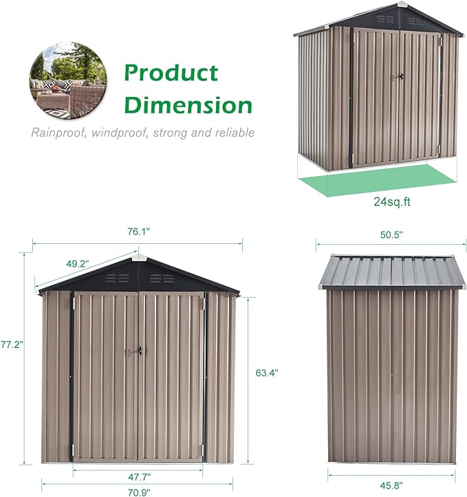 AECOJOY 6' x 4' Metal Storage Shed for Outdoor, Outdoor Storage Shed with Design of Lockable Doors, Utility and Tool Storage for Garden, Backyard, Patio, Outside use.