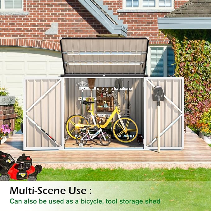 AECOJOY 46 Cu.Ft Outdoor Storage Box Sheds, Large Waterproof Horizontal Outdoor Storage Cabinet Box with Lockable Multi-Opening Door for Bikes, Trash Cans, Garden Tools, and More in White