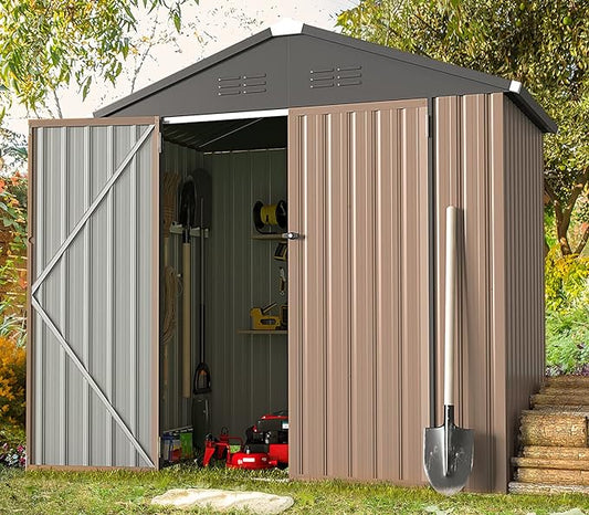 AECOJOY 6' x 4' Metal Storage Shed for Outdoor, Outdoor Storage Shed with Design of Lockable Doors, Utility and Tool Storage for Garden, Backyard, Patio, Outside use.