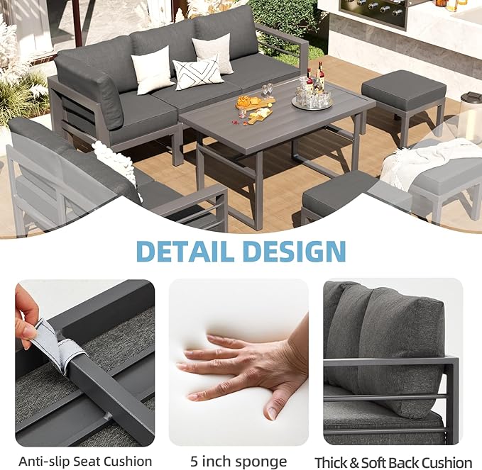 AECOJOY Aluminum Patio Furniture Set, Modern Metal Outdoor Patio Furniture Clearance, Outdoor Conversation Table and Chair Sets for Lawn, Backyard, and Deck with Dark Grey Cushions