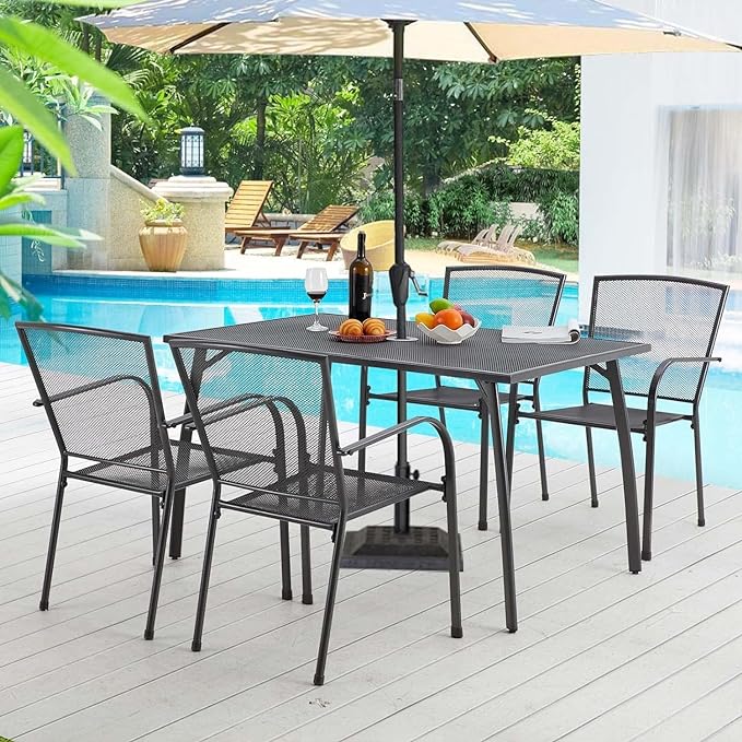 AECOJOY Metal Outdoor Chairs Set of 4, Stackable Patio Dining Chairs Indoor and Outdoor Iron Chairs with Armrests & Metal Mesh for Outside Kitchen Bistro Backyard, Garden,Lawn