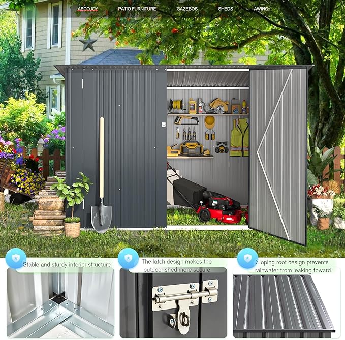 AECOJOY Outdoor Storage Bike Shed, 7x3 Storage Metal Sheds & Outdoor Storage, Small Metal Outdoor Storage Cabinet Lean to Shed for Multiple Bikes in Pool and Garden