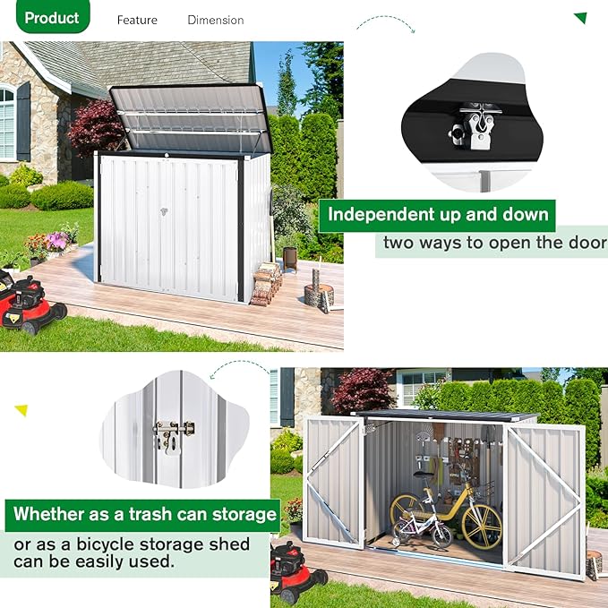 AECOJOY 46 Cu.Ft Outdoor Storage Box Sheds, Large Waterproof Horizontal Outdoor Storage Cabinet Box with Lockable Multi-Opening Door for Bikes, Trash Cans, Garden Tools, and More in White