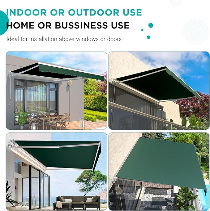 AECOJOY 8.2'×6.5' Manual Retractable Awning Sun Shade Patio Awning Cover Outdoor Patio Canopy Sunsetter Deck Awnings with Manual Crank Handle, Green