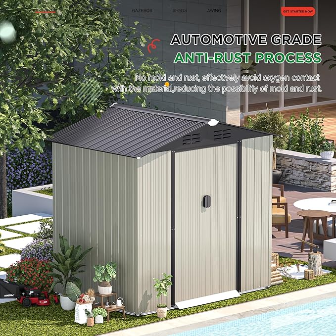 AECOJOY 6 x 4 Ft Shed, Small Outdoor Storage Tool Shed (Sliding Door), Metal Garden Shed for Yard, Outdoor Storage Clearance in Grey