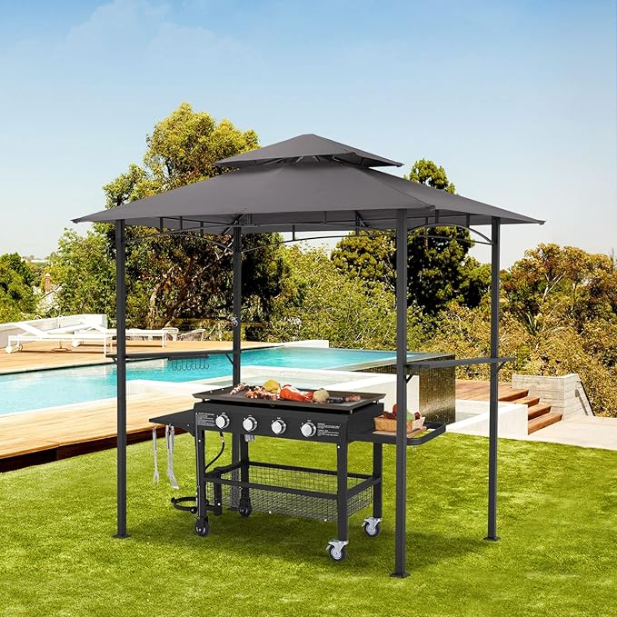 AECOJOY 8' x 5' Grill Gazebo, Grill Canopy for Outdoor Grill, 2- Tier BBQ Gazebo Shelter for Patio, Backyard and More (Dark Grey)