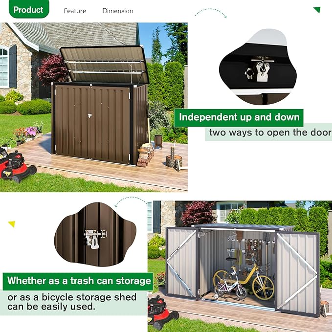 AECOJOY 46 Cu.Ft Outdoor Storage Box Sheds, Large Waterproof Horizontal Outdoor Storage Cabinet Box with Lockable Multi-Opening Door for Bikes, Trash Cans, Garden Tools, and More in Brown