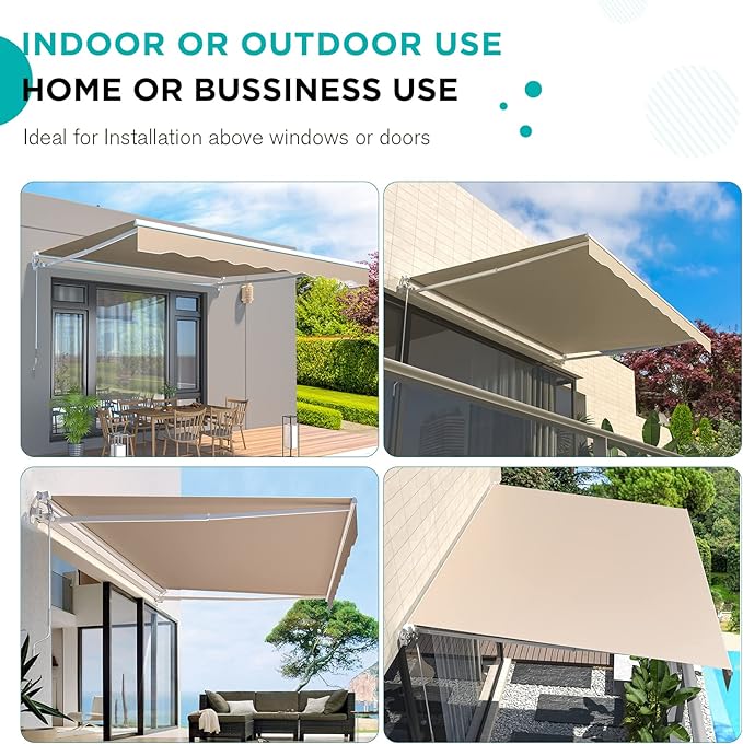 AECOJOY 10'×8' Manual Retractable Awning Sun Shade Patio Awning Cover Outdoor Patio Canopy Sunsetter Deck Awnings with Manual Crank Handle, Beige