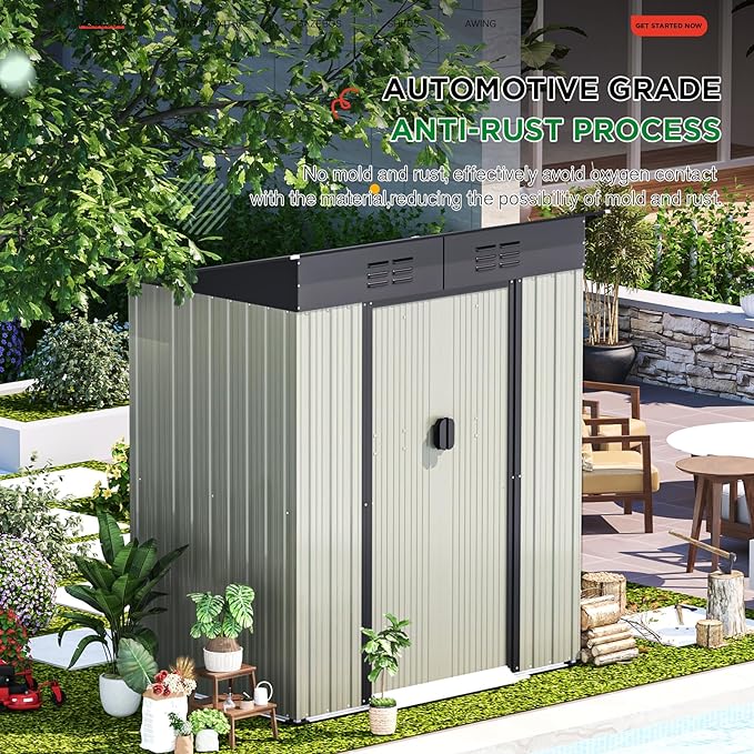 AECOJOY 5 x 3 Ft Shed, Small Outdoor Storage Tool Shed (Sliding Door), Metal Garden Shed for Yard, Outdoor Storage Clearance in Grey