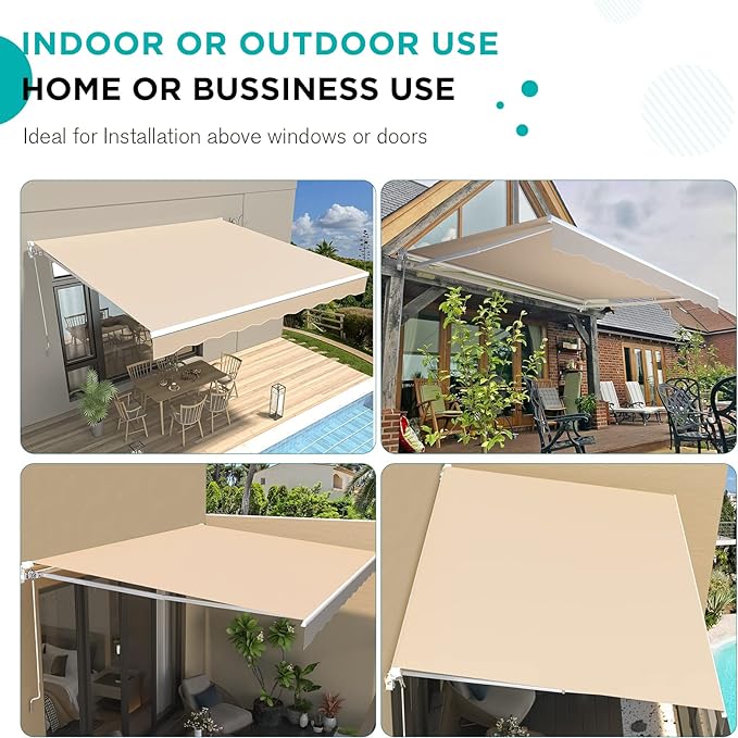 AECOJOY 8.2'×6.5' Manual Retractable Awning Sun Shade Patio Awning Cover Outdoor Patio Canopy Sunsetter Deck Awnings with Manual Crank Handle, Beige