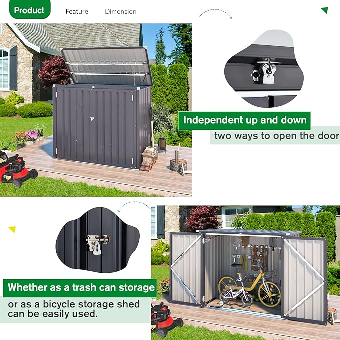 AECOJOY 46 Cu.Ft Outdoor Storage Box Sheds, Large Waterproof Horizontal Outdoor Storage Cabinet Box with Lockable Multi-Opening Door for Bikes, Trash Cans, Garden Tools, and More