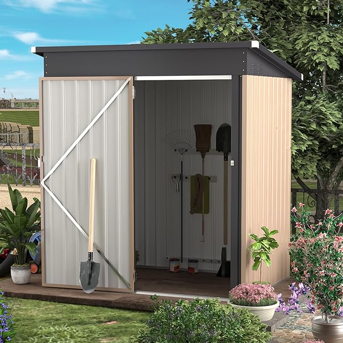 AECOJOY 5' x 3' Outdoor Storage Shed, Small Metal Shed (16.6 Sq.Ft Land) with Design of Lockable Door, Utility and Tool Storage for Garden, Backyard, Patio, Outside use.