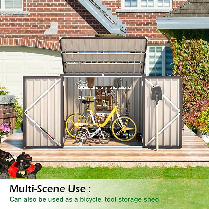 AECOJOY 46 Cu.Ft Outdoor Storage Box Sheds, Large Waterproof Horizontal Outdoor Storage Cabinet Box with Lockable Multi-Opening Door for Bikes, Trash Cans, Garden Tools, and More